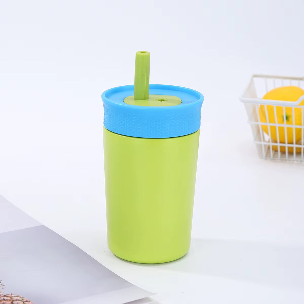 Kids Straw Tumbler 360ml | Insulated Stainless Steel | Spill & Leak-Proof | Tropical Splash