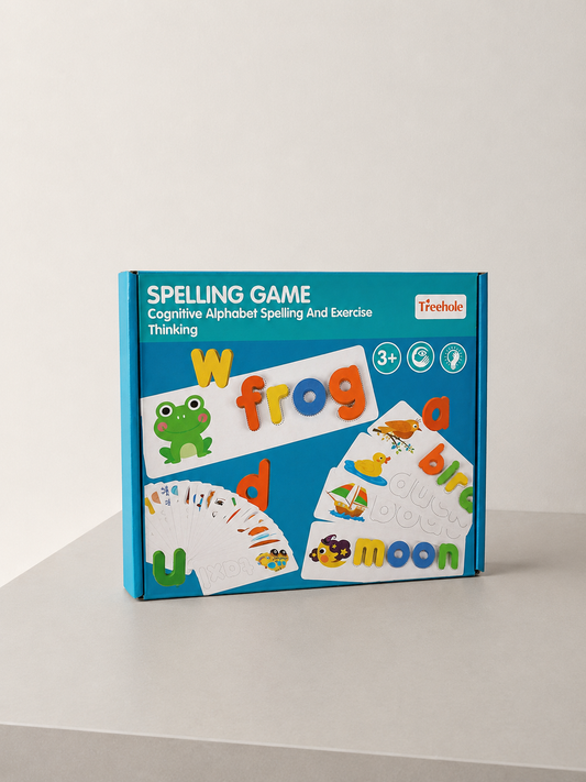 Wooden Alphabet Spelling Game for Kids – 52 Letters & 28 Word Cards