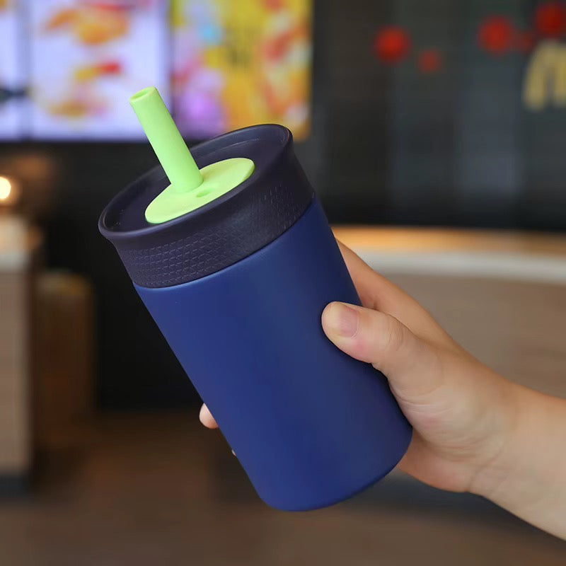 Kids Straw Tumbler 360ml | Insulated Stainless Steel | Spill & Leak-Proof | Blueberry Lime