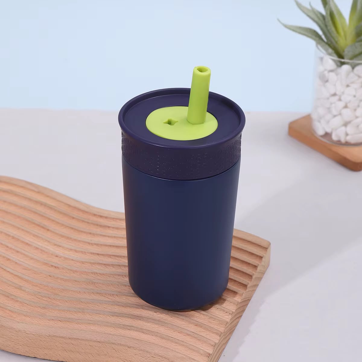 Kids Straw Tumbler 360ml | Insulated Stainless Steel | Spill & Leak-Proof | Blueberry Lime