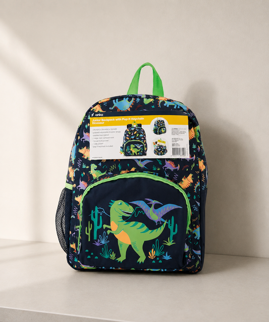 Anko Dinosaur Kids School Backpack 37cm with Pop-It Keychain