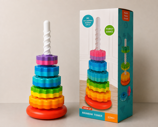 Rainbow Spinning Tower Stacking Toy for Kids 12M+ – Large Sensory Learning Toy