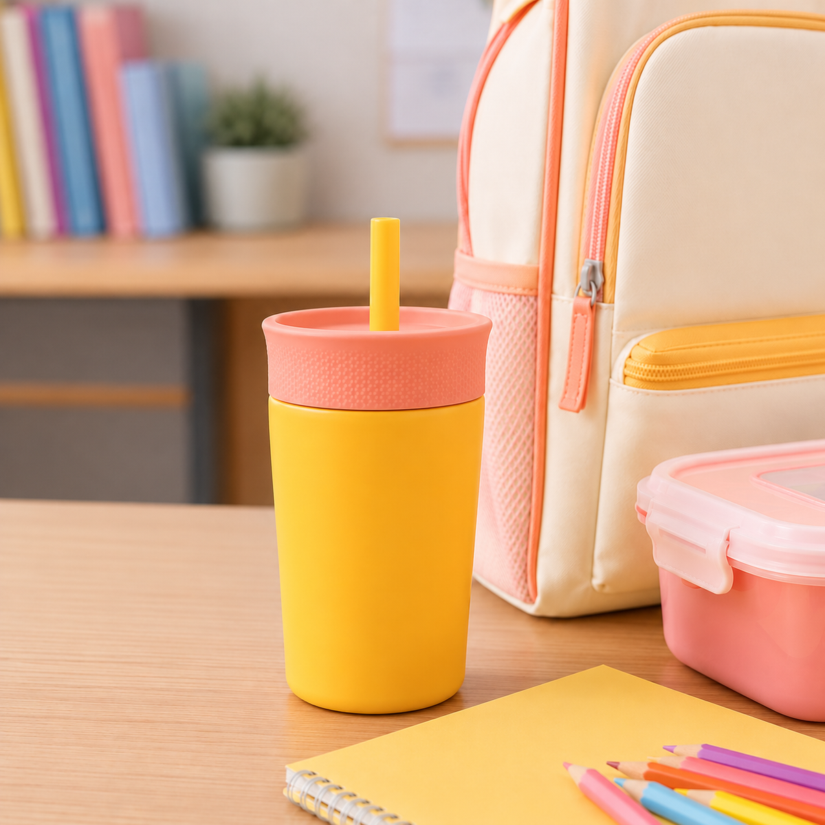 Kids Straw Tumbler 360ml | Insulated Stainless Steel | Spill & Leak-Proof | Sunset Mango