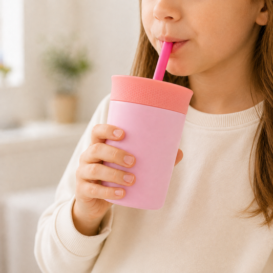 Kids Straw Tumbler 360ml | Insulated Stainless Steel | Spill & Leak-Proof | Blush Bloom