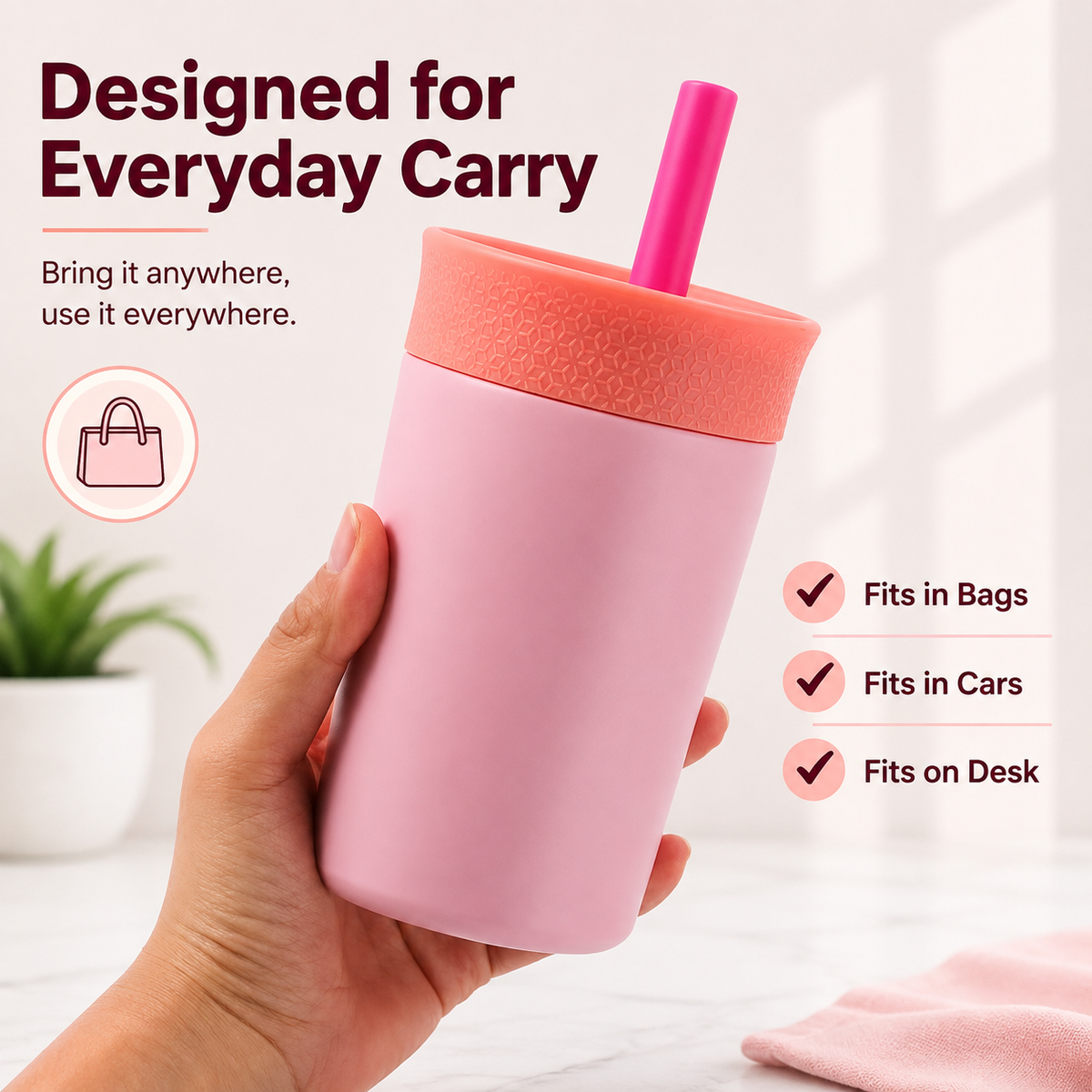 Kids Straw Tumbler 360ml | Insulated Stainless Steel | Spill & Leak-Proof | Blush Bloom