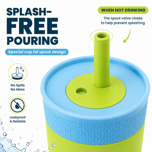 Kids Straw Tumbler 360ml | Insulated Stainless Steel | Spill & Leak-Proof | Tropical Splash