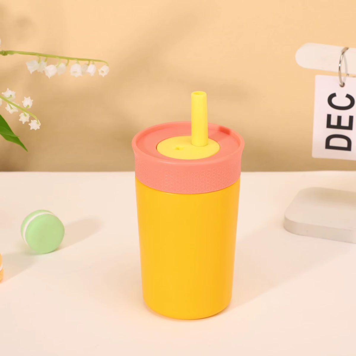 Kids Straw Tumbler 360ml | Insulated Stainless Steel | Spill & Leak-Proof | Sunset Mango