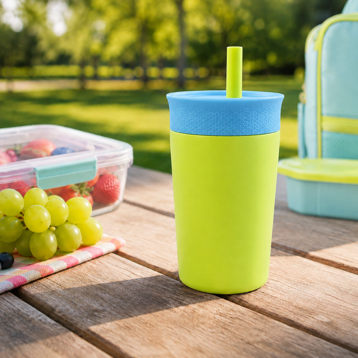 Kids Straw Tumbler 360ml | Insulated Stainless Steel | Spill & Leak-Proof | Tropical Splash